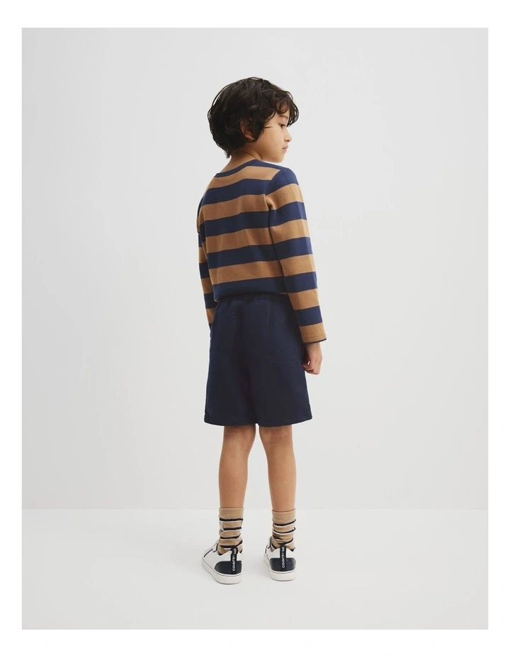 Organically Grown Cotton Blend Linen Short in Navy