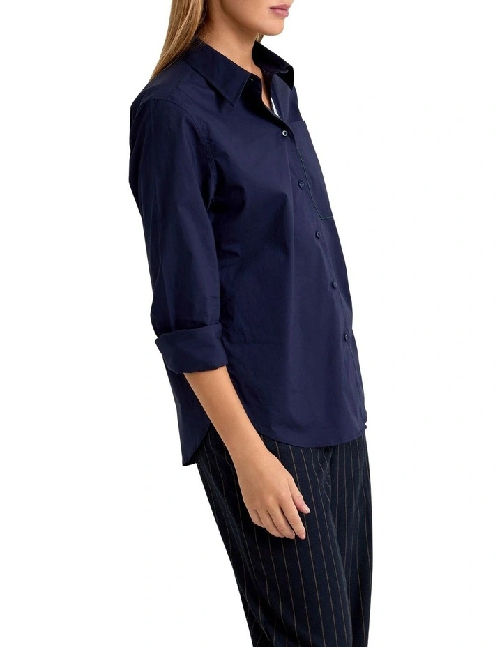 Ariel Tape Trim Cotton Shirt in Navy