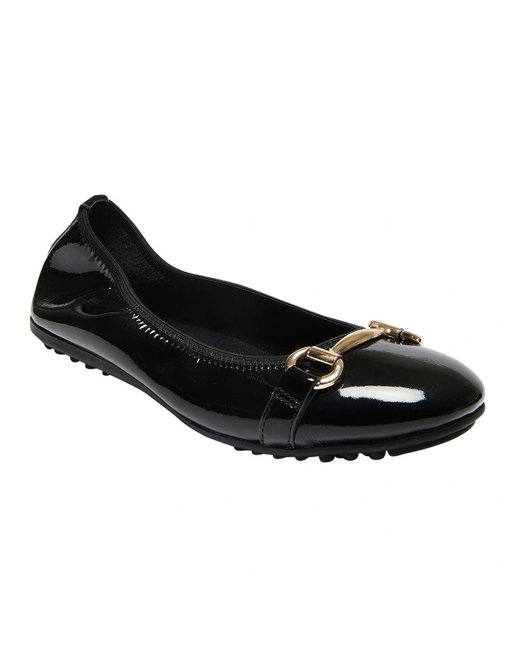 Pilgrim Flat Shoes in Black Patent