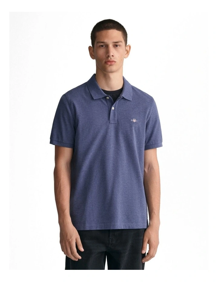 Regular Fit Shield Piqu Polo Shirt in Dark Jeans Blue