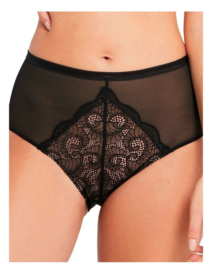 Serena High Waist Tulle and Lace Brief in Black/Nude