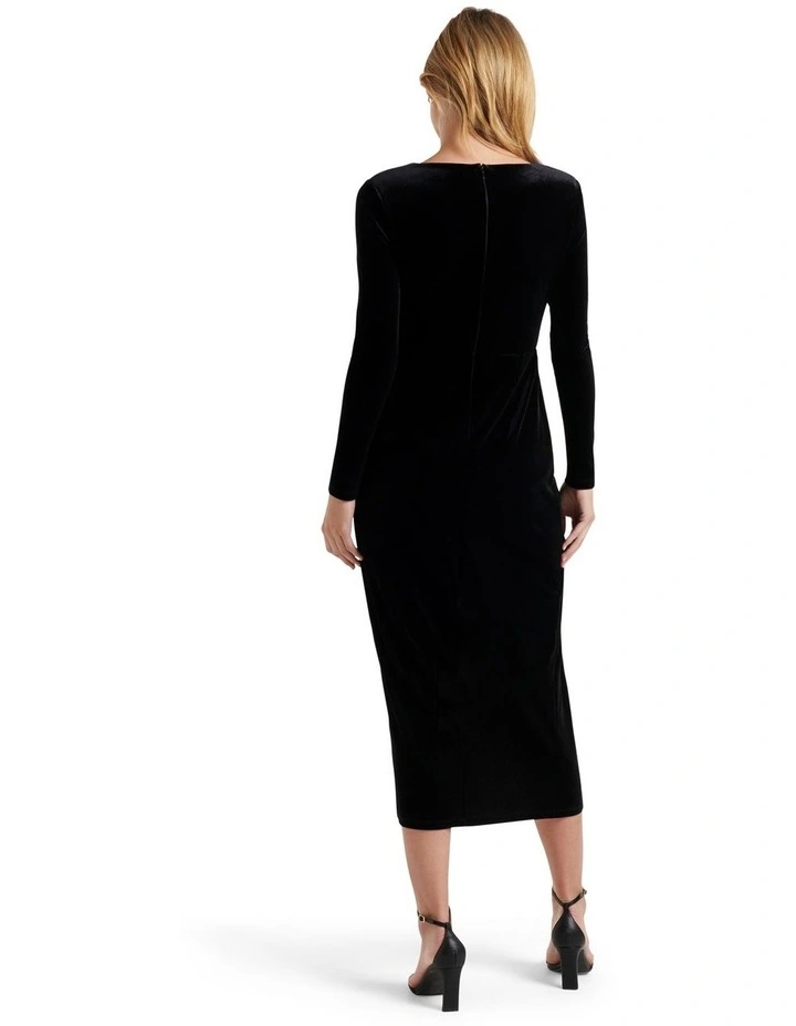 Sofia Velvet Twist Front Midi Dress in Black