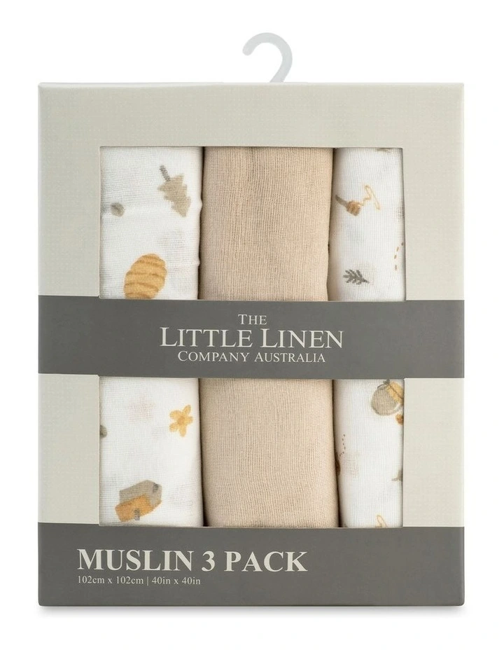 Nectar Bear Muslin Wrap 3 Pack in Sand