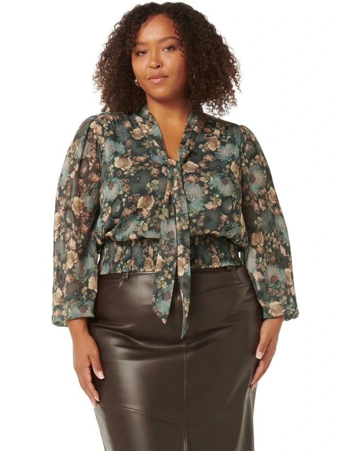 Gloria Shirred Blouse in Blue Multi