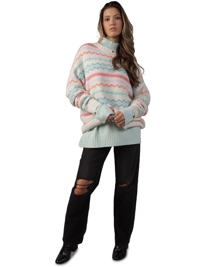 Oversized Fair Isle Crewneck Sweater in White