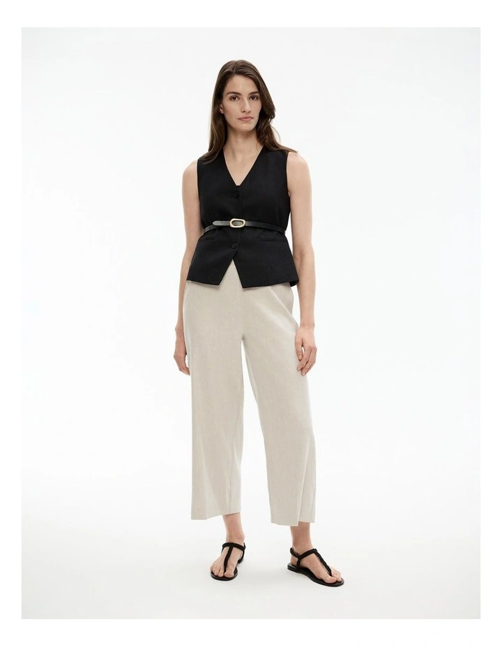 Stretch Linen Blend Crop Pant in Flax