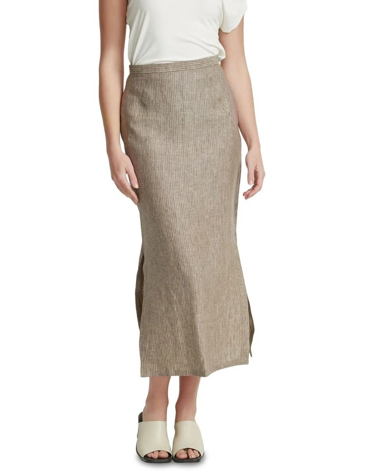 Mia Linen Pinstripe Skirt in Nutshell