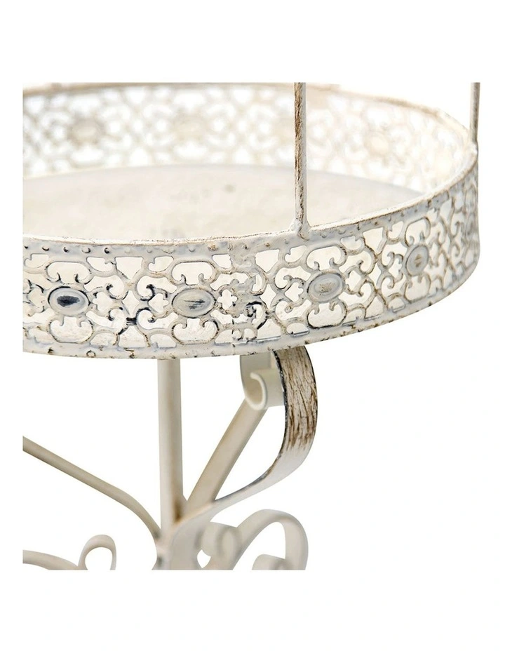 French Plant/Candle Holder Birdcage Stand in Antique White