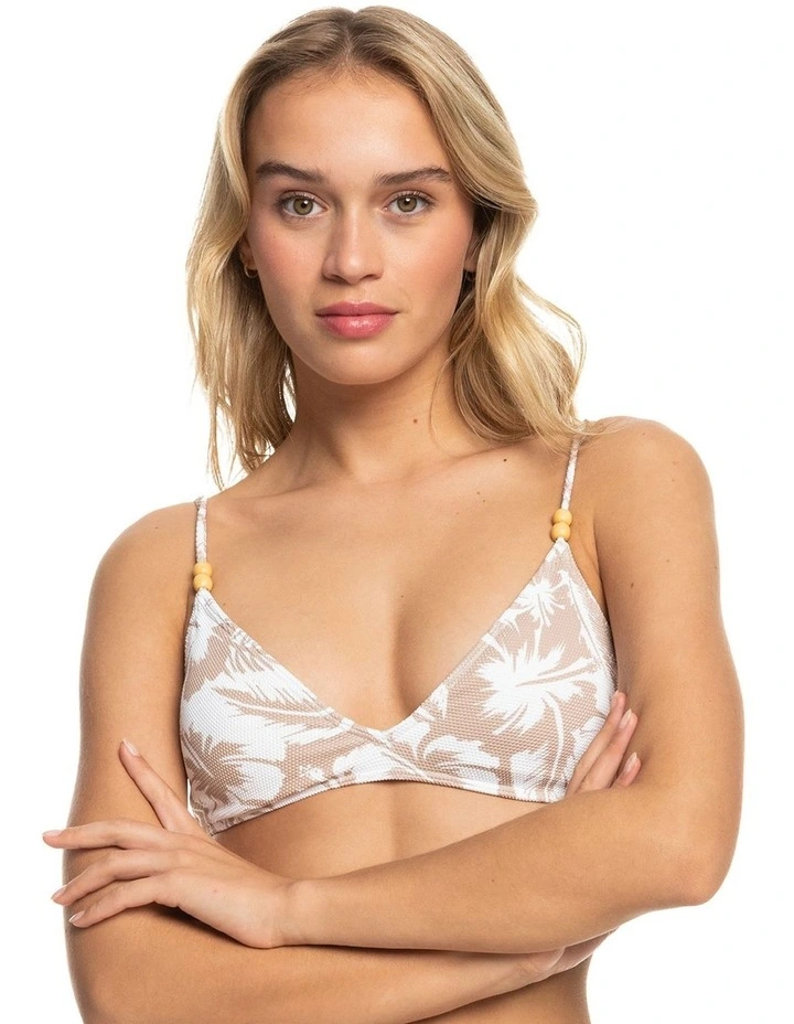 Tri Bikini Top in Warm Taupe Happy Hibiscus