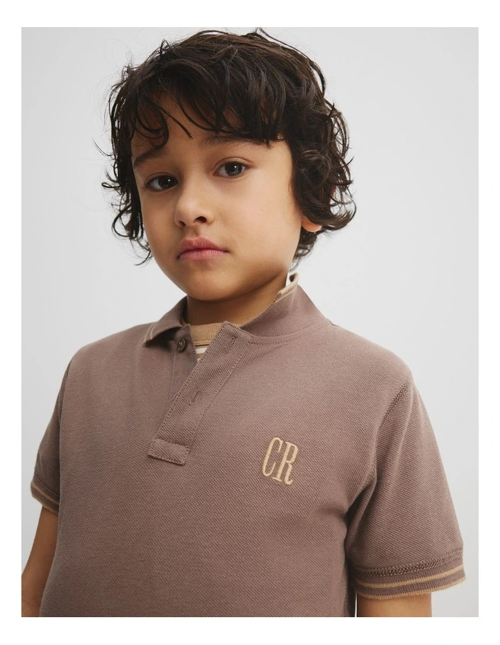 Organically Grown Cotton Logo Polo Shirt in Chocolate