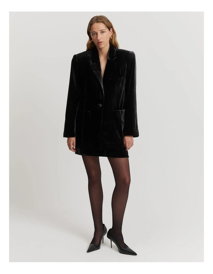 Velvet Single-Breasted Blazer in Black
