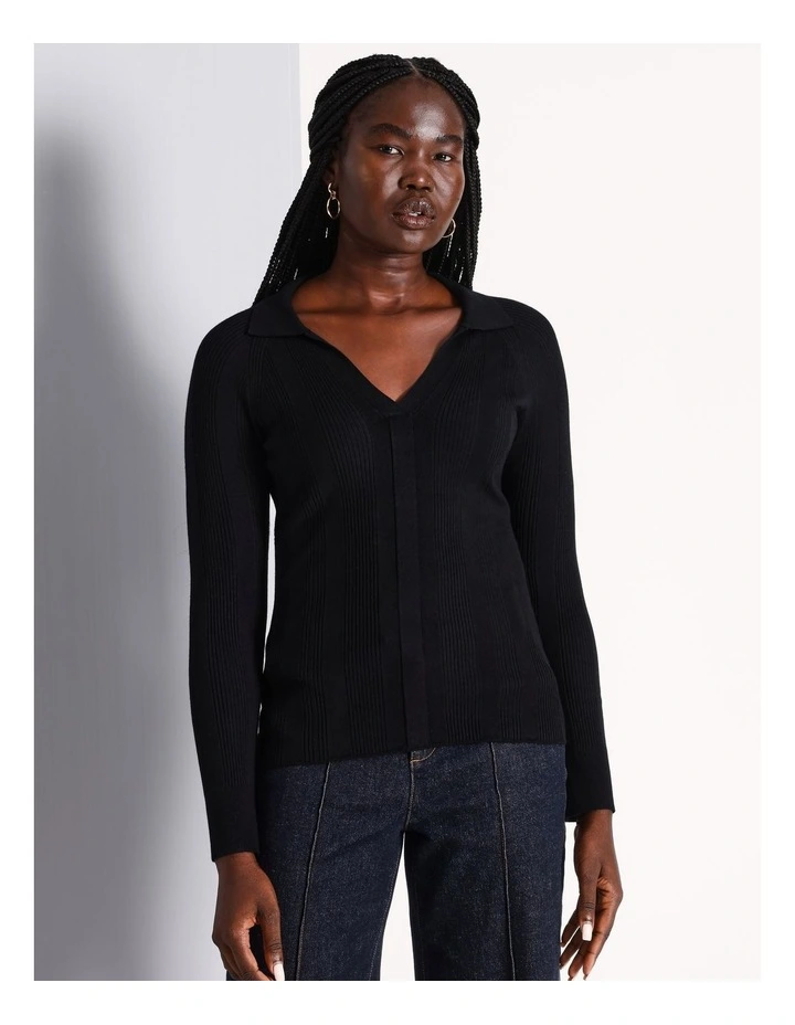 Rib Polo Knit in Black