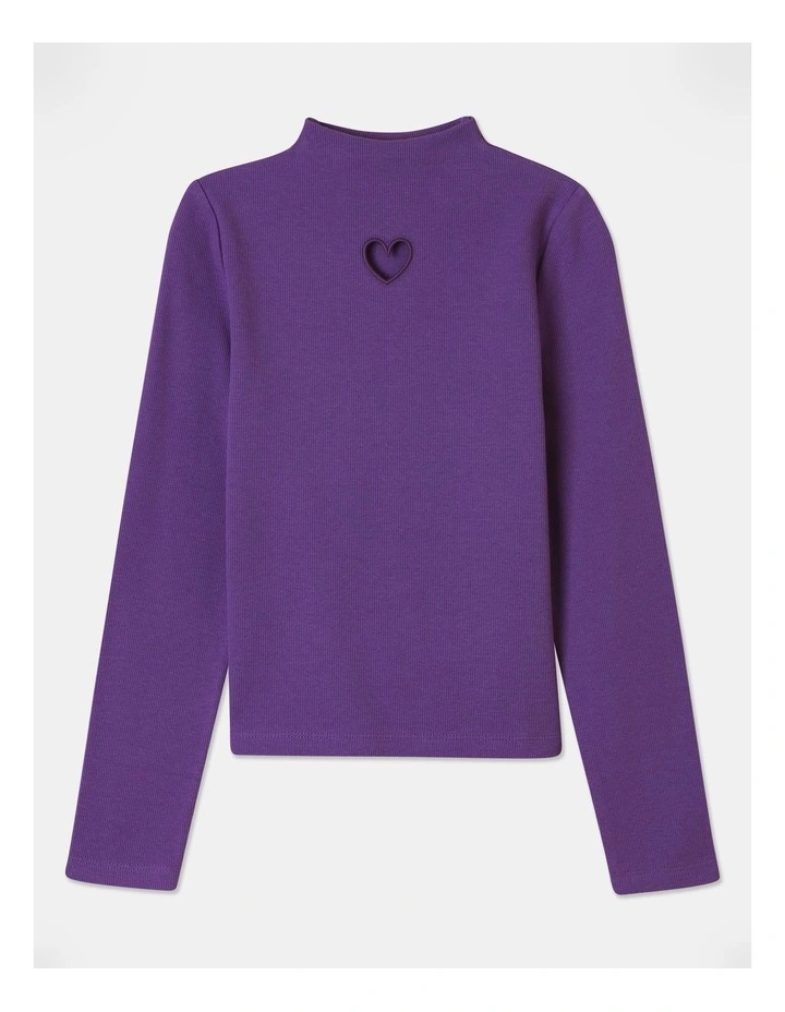 Rib Funnel Neck Top in Purple