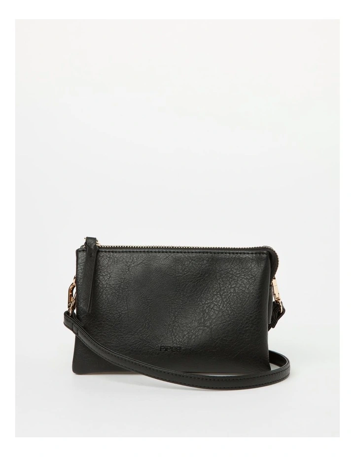 Mia Multi Gusset Crossbody Bag in Black