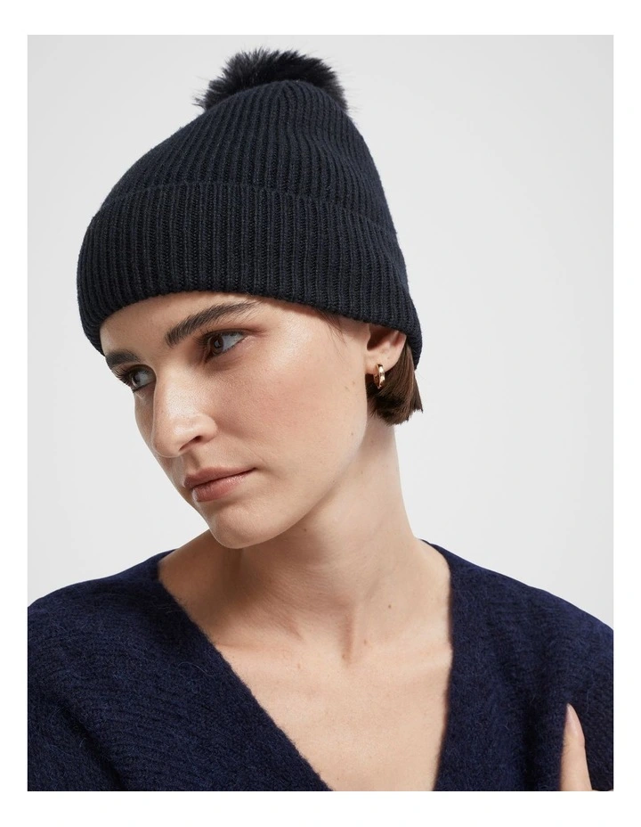 Pom Pom Beanie in Midnight