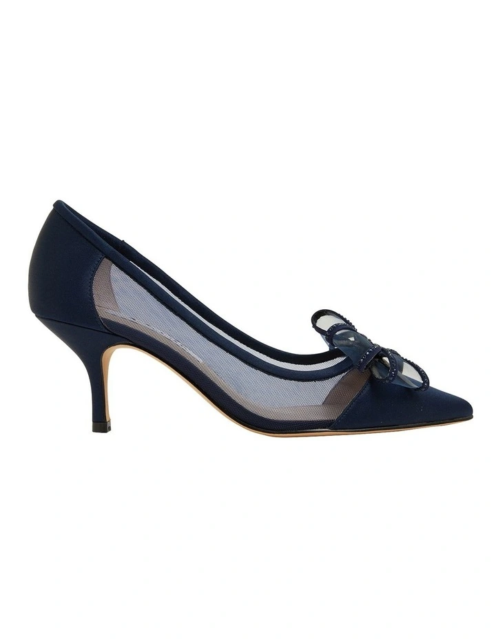 Brite New Navy Satin Heeled Shoes