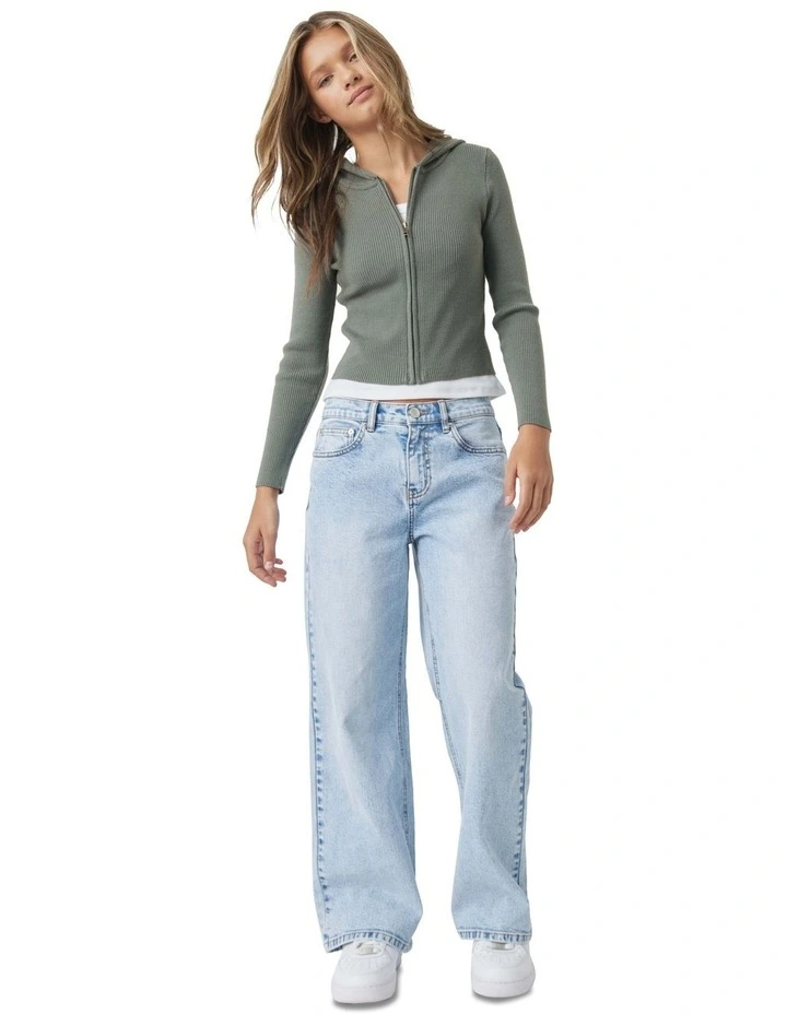 Bree Zip Up Hooded Knit Top in Hunter Green