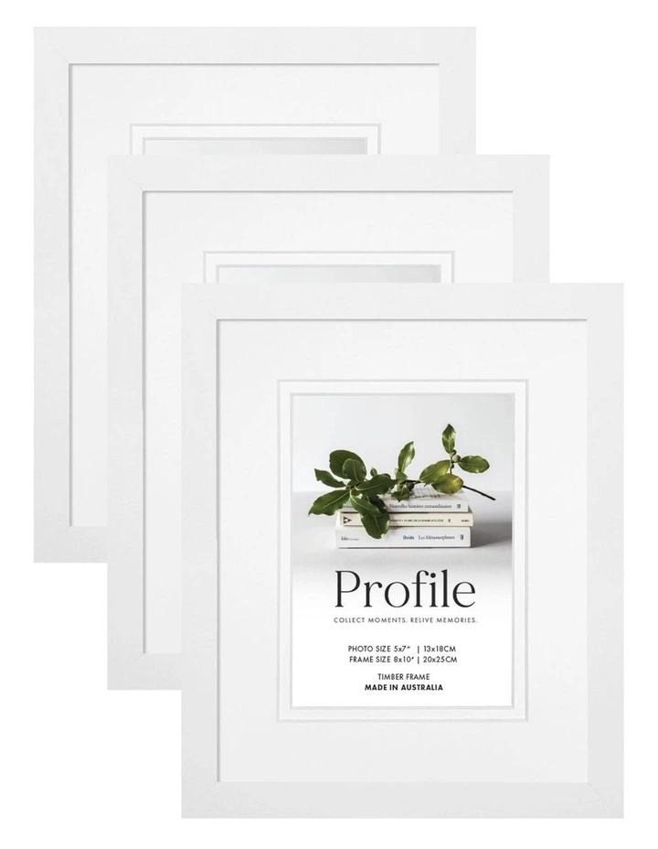 Australia Made Timber Photo Frame 8x10"/5x7" (3 Pack) in White