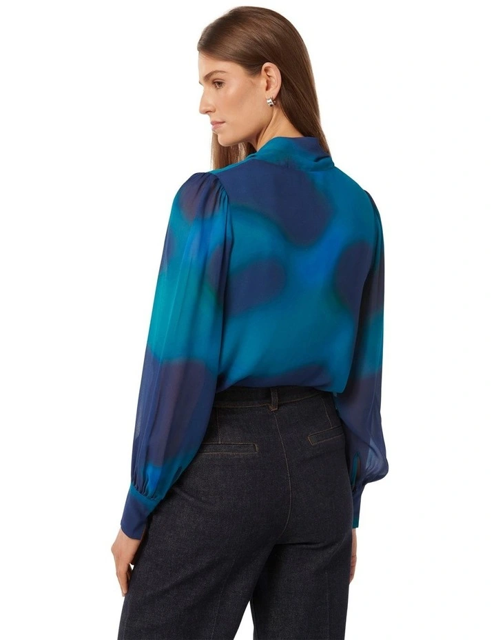 Jorgia Pussy Bow Blouse in Blue