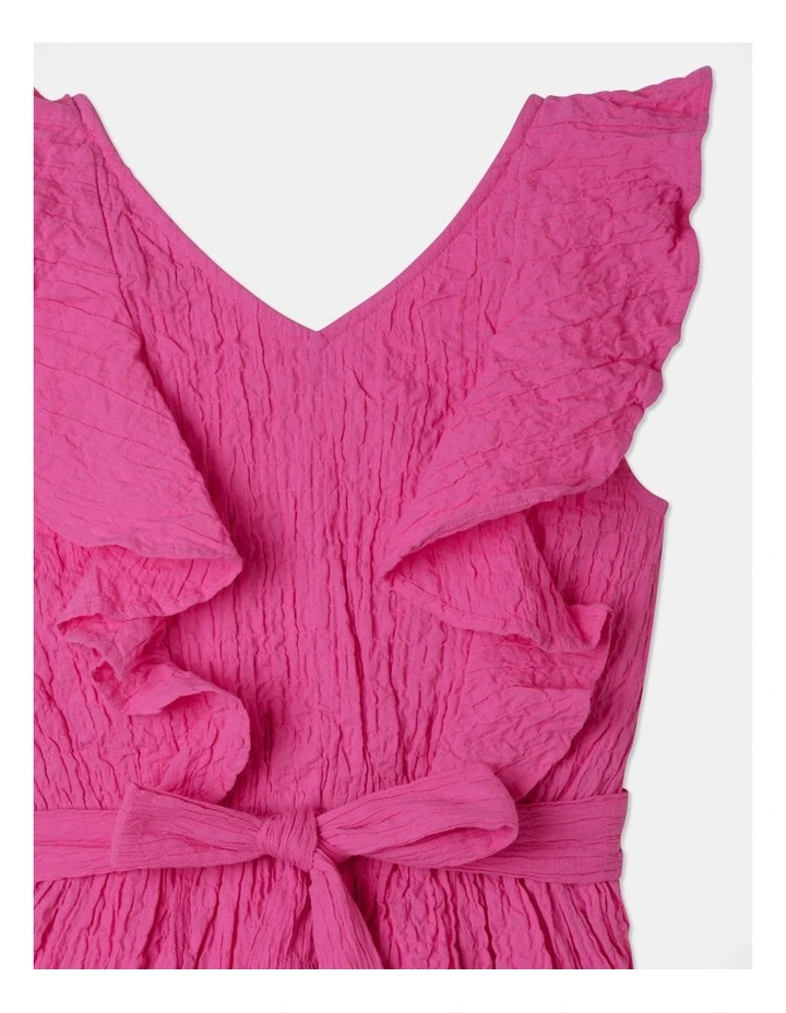 Woven Textured Princess Frill Dress in Pink