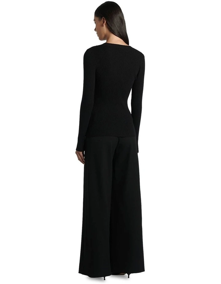 Asymmetric Zip Knit Top in Black