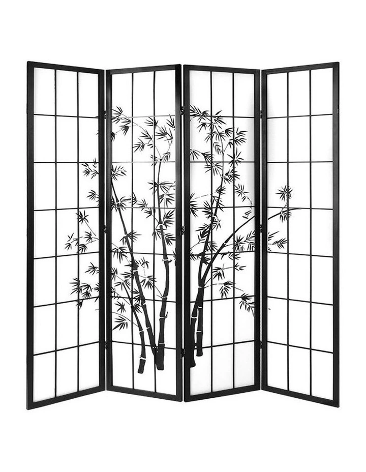 Room Divider Screen Bamboo 4 Panel 174x179cm in Black White