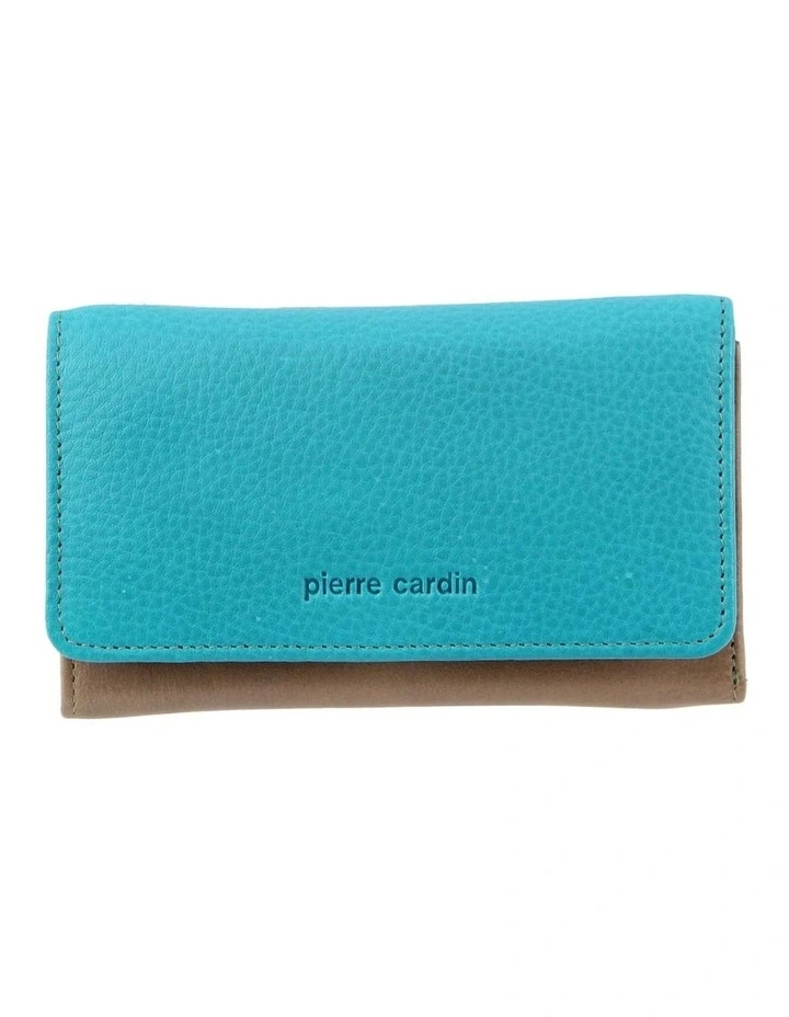 Leather Tri-Fold Wallet in Turquoise-Taupe