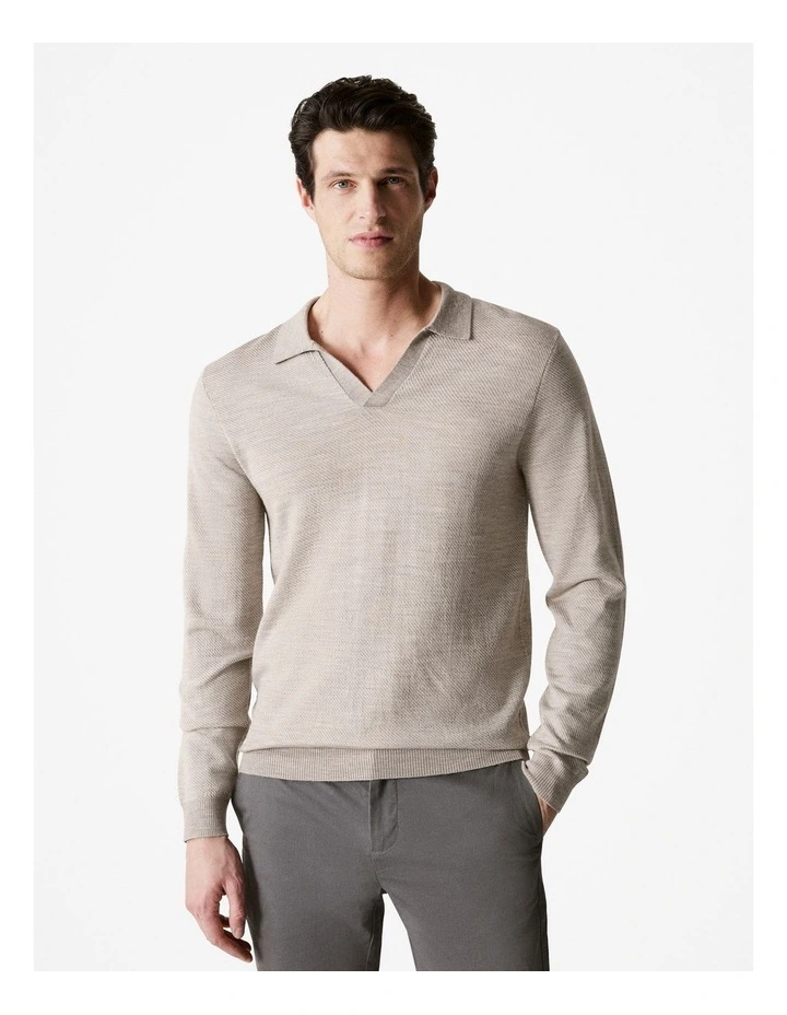 Merino Diagonal Stripe Polo Shirt in Nutshell