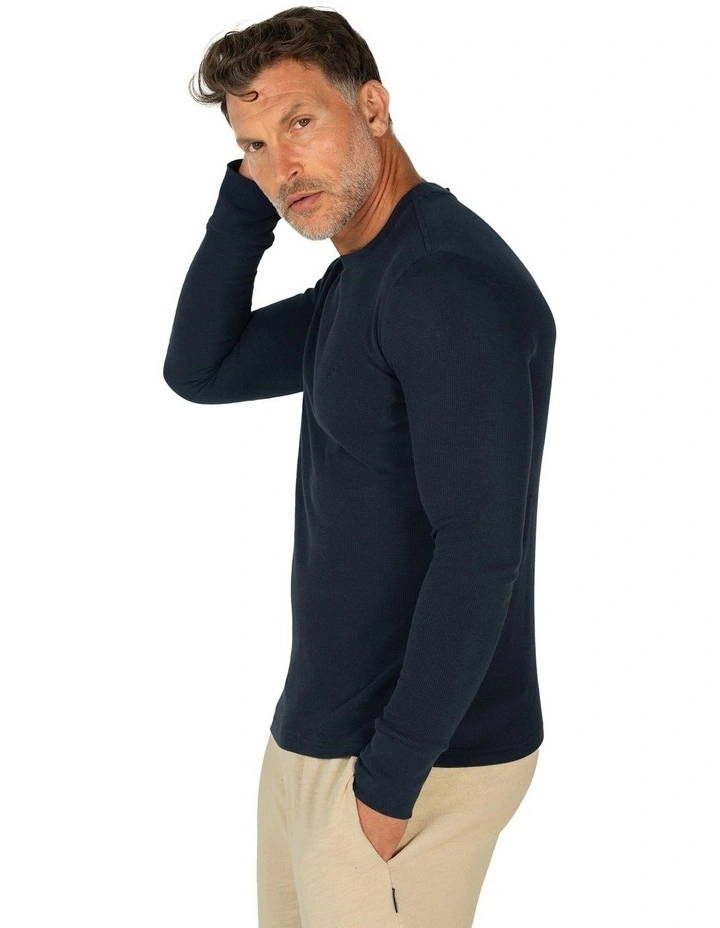 Long Sleeve Waffle Top in Navy