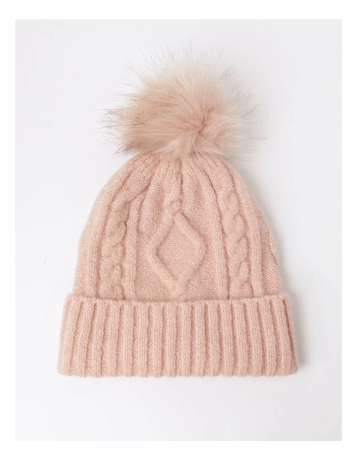 Cable Beanie With Pom