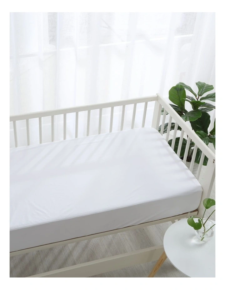 Bamboo Cotton Jersey Cot Waterproof Mattress Protector in White