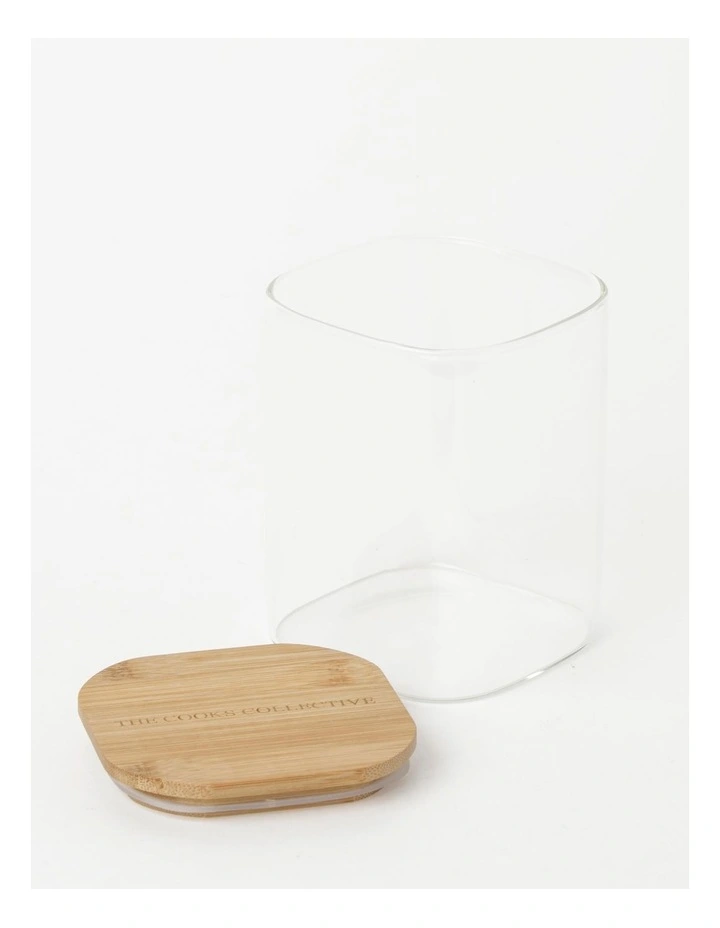 Square Storage Canister with Lid 1300ml in Bamboo/Glass