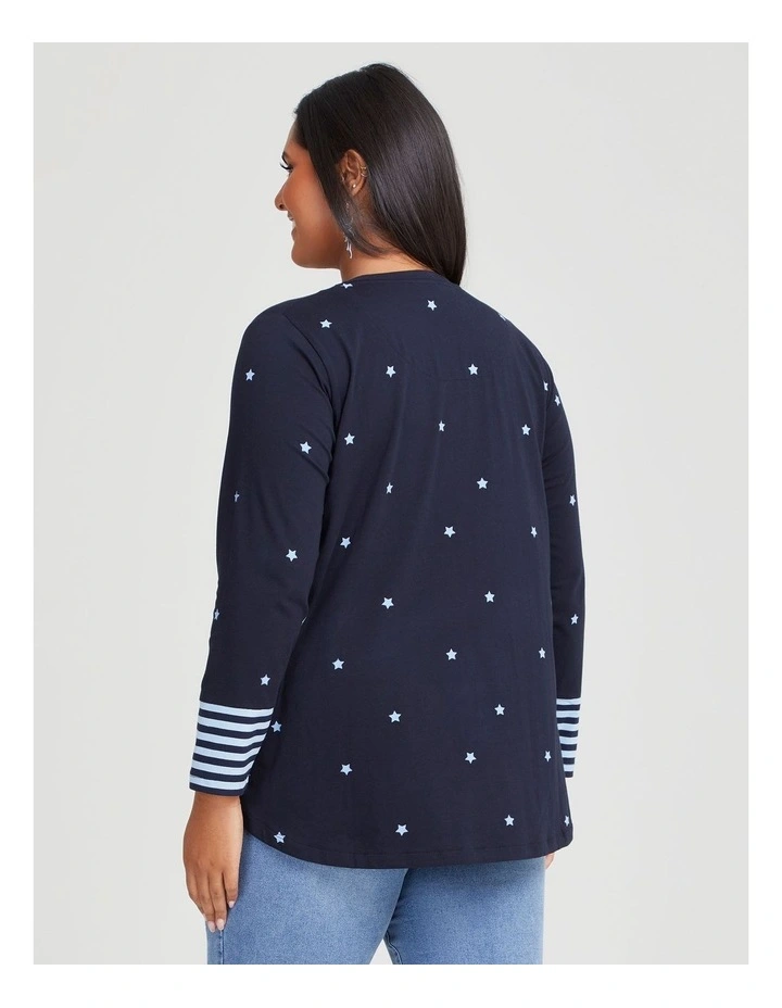 Cotton Stars + Stripes Top in Navy/Powder Blue