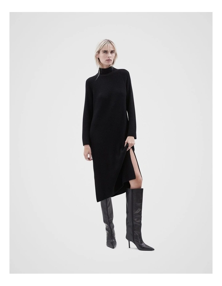 Knitted High Neck Dress in Black