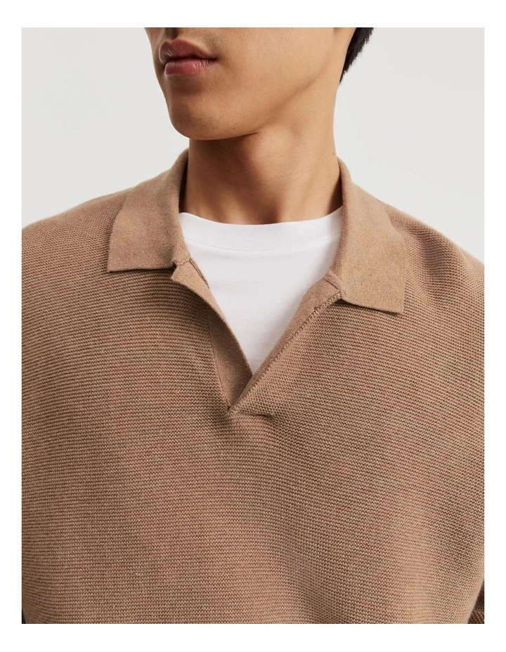 Australian Cotton Knit Polo Shirt in Walnut