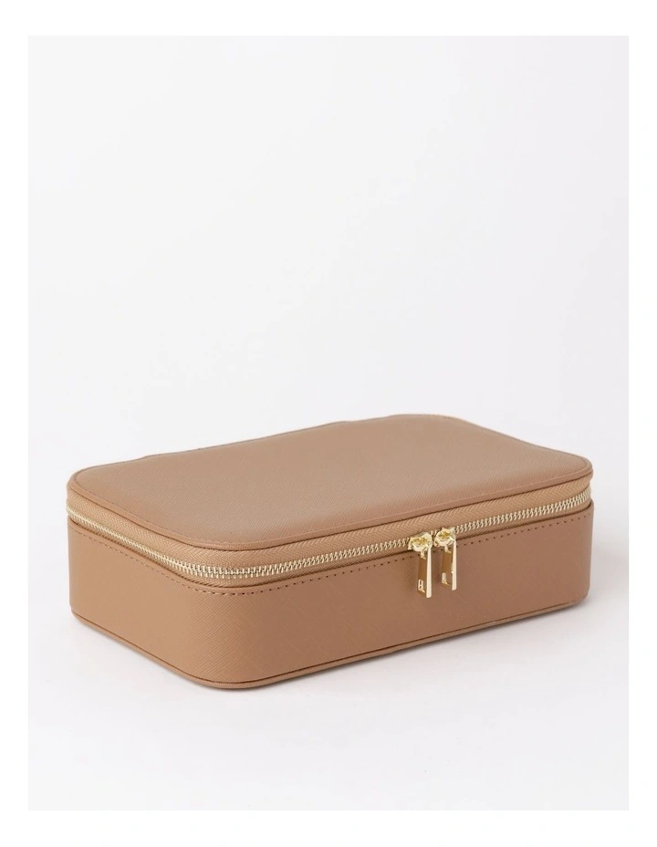 Large Zip Around Travel Jewellery Box in Biscuit
