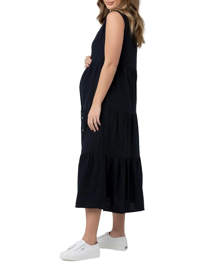 Tracy Tiered Linen Dress in Navy