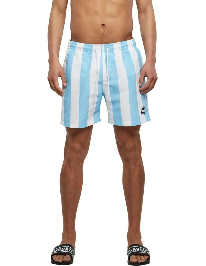 Pattern Swim Shorts in Baltic Blue Bar Stripe