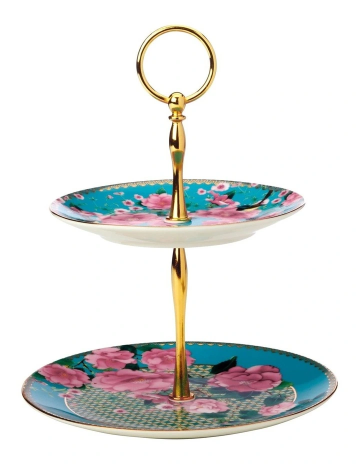 Teas & C's Silk Road 2-Tier Gift Boxed Cake Stand in Aqua