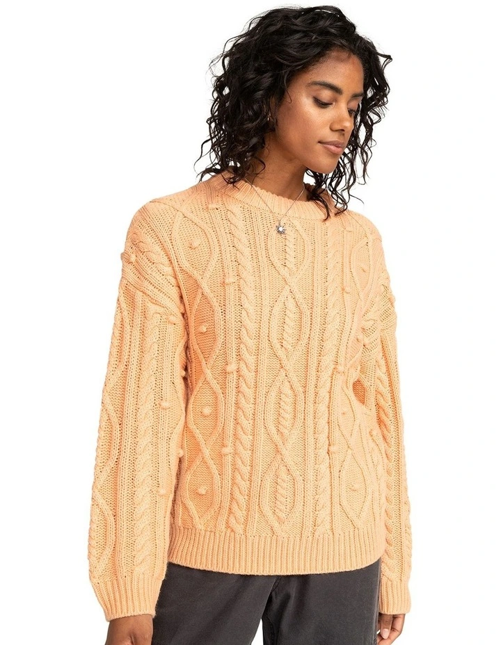 La Playa Cable Crew Neck Jumper in Peach Nougat