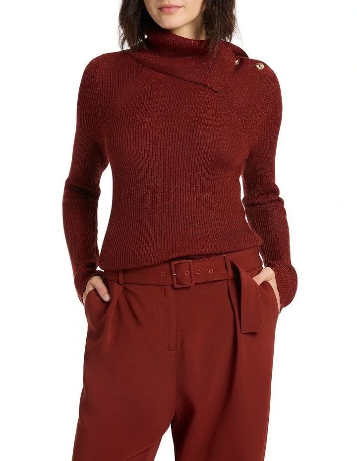 Ines Collared Wool Knit in Currant Sparkle