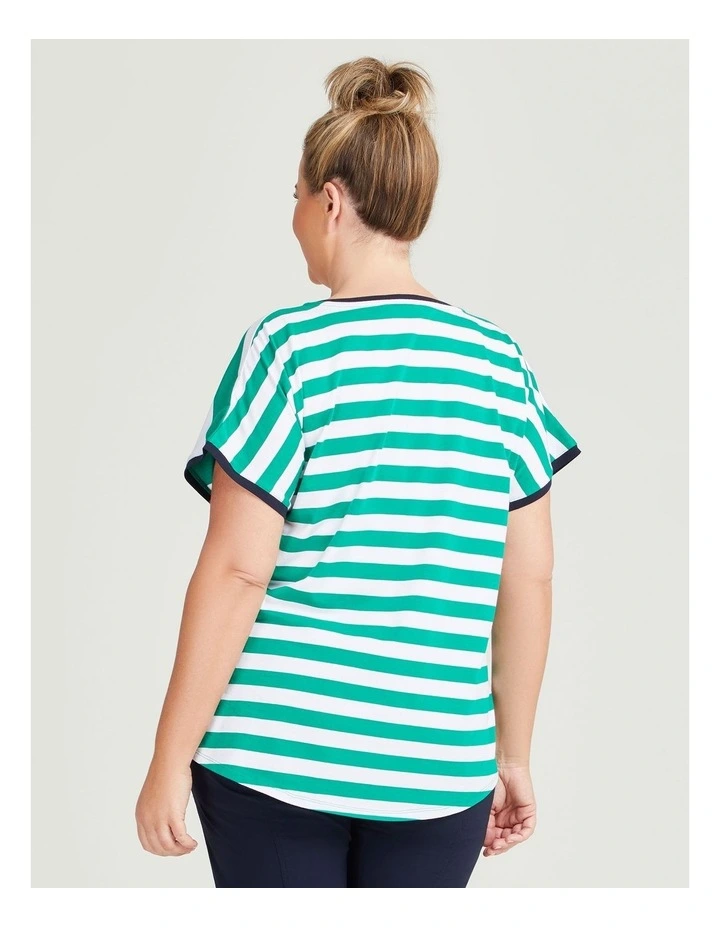 Cotton Block Stripe Top in Parakeet Green/White