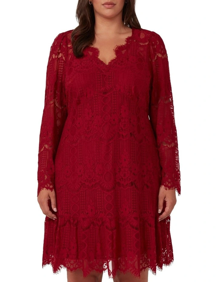 Mini Lace Frill Dress in Red