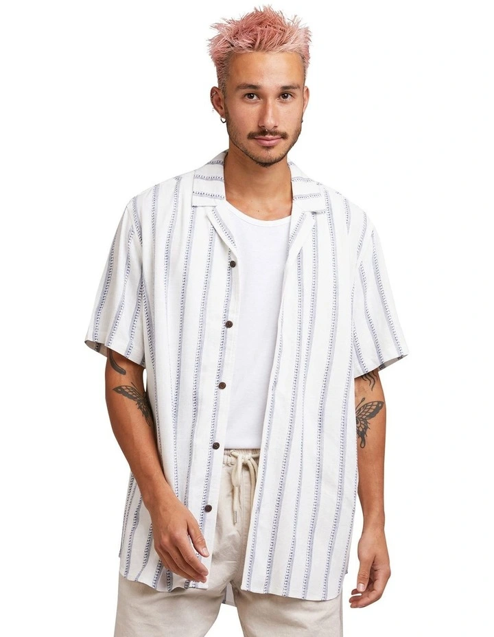 Tide Stripe Short Sleeve Shirt in White