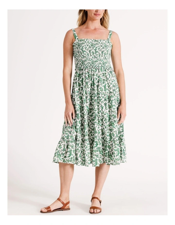 Ginna Cotton Tiered Dress in Bright Green