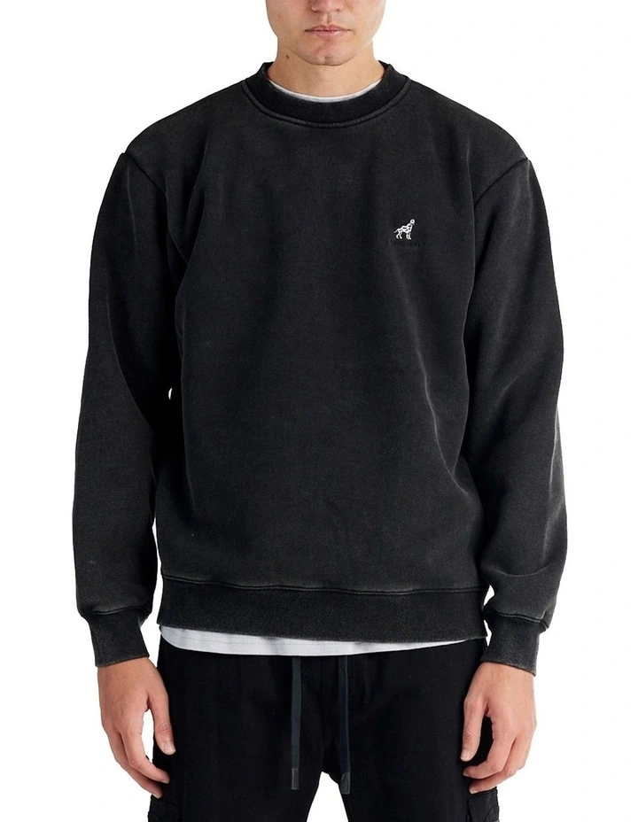 Portofino Dalmatian Embroidery Crew Neck Sweater in Vintage Black