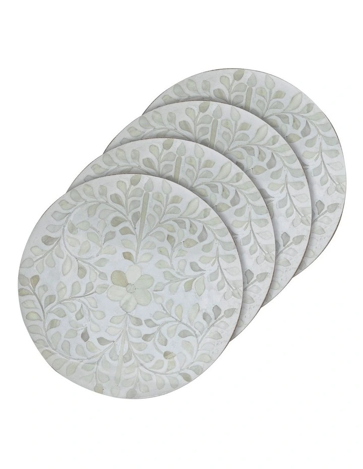 Round Hardboard Coaster 4 Pack in Pearl