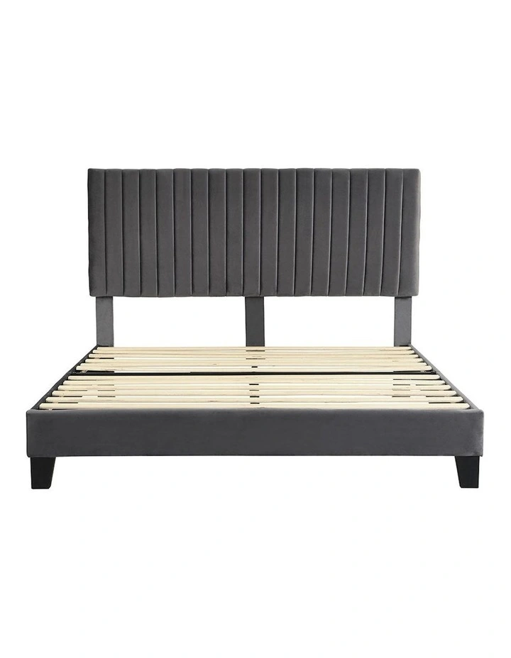 Velvet Headboard Double Size Wooden Bed Frame in Grey
