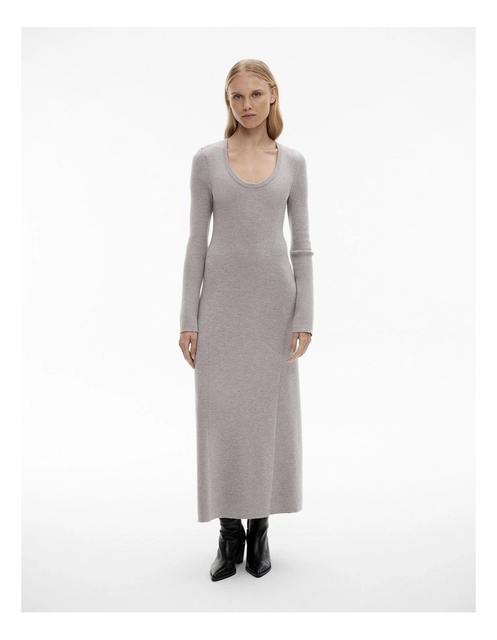 Wool Blend Scoop Knit Dress in Mid Grey Marle