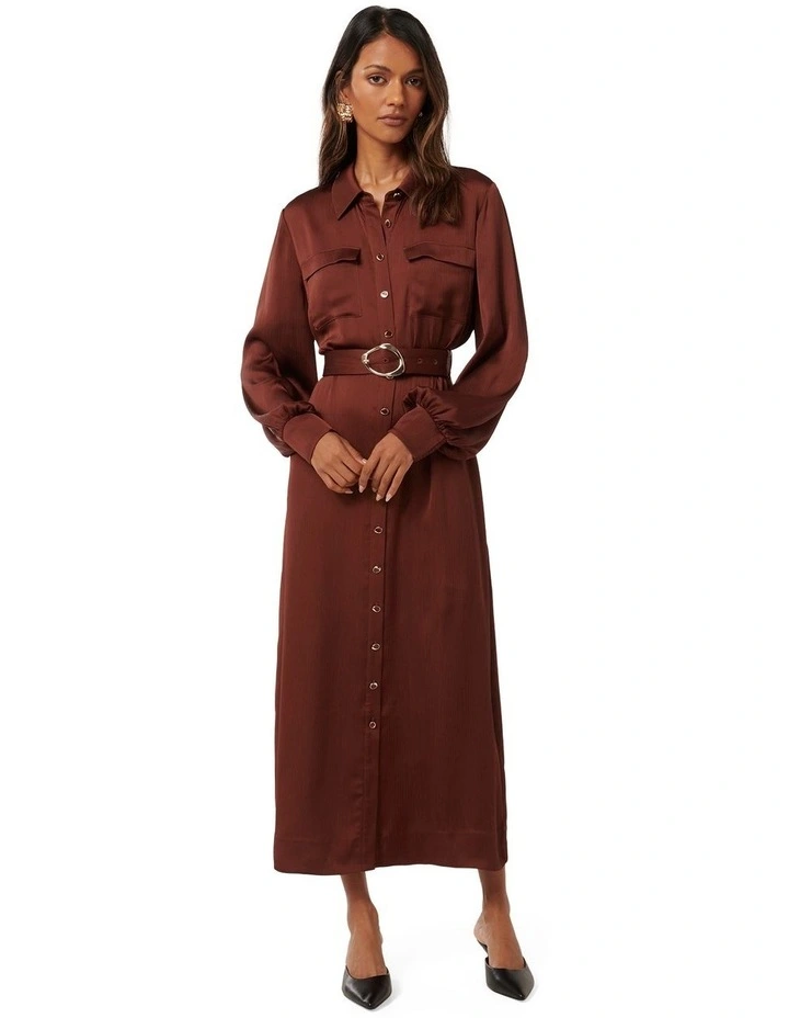 Gracie Shirt Midi Dress in Red